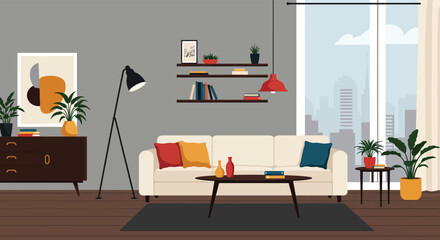 Contemporary Living Room with Natural Light and Abstract Art