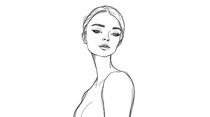 Fototapeta premium Minimalist Line Art of Woman Ideal for Wall Art Wallpaper or Background Simple Aesthetics