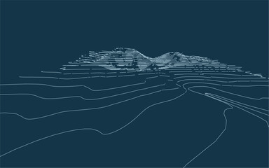 Wireframe surrounding contour. Topographic element pattern for background. Landscape topography contour line and layer. Vector illustration.