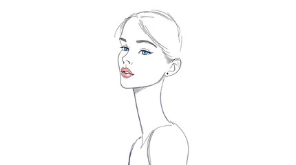 Minimalist Woman Illustration Wall Art Wallpaper Portrait Sketch with Blue Eyes and Red Lips