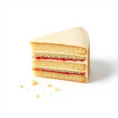 Schichttorte mit Creme und Fruchtf&uuml;llung &ndash; appetitlich pr&auml;sentiert auf wei&szlig;em Hintergrund mit Kr&uuml;meln.