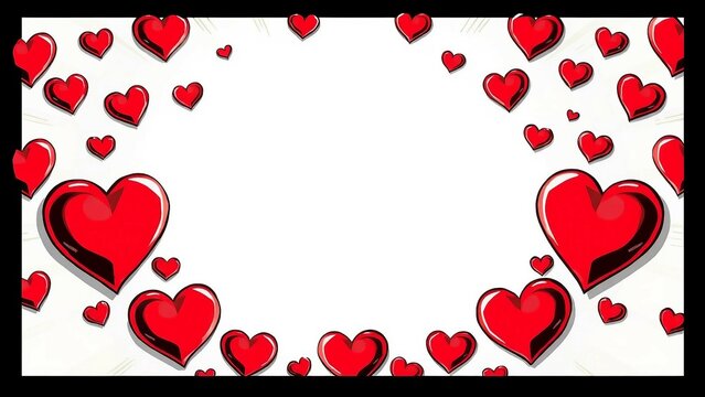  Liebevoller Rahmen aus roten Comic-Herzen auf wei&szlig;em Hintergrund &ndash; ideal f&uuml;r Gru&szlig;karten, Valentinstag oder Liebesbotschaften.