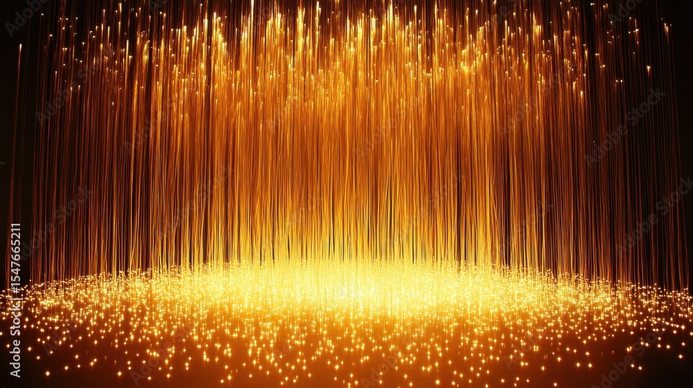 Poster dynamic flow of golden sparks and particles in dark background