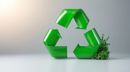 A glowing green recycling symbol