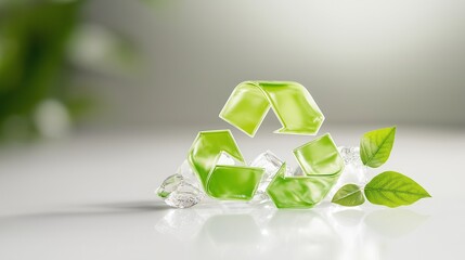 A glowing green recycling symbol