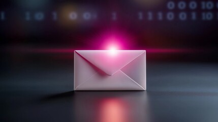A glowing email symbol floating above a sleek white envelope