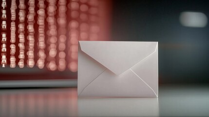 A glowing email symbol floating above a sleek white envelope