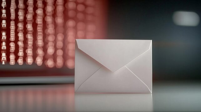 A glowing email symbol floating above a sleek white envelope