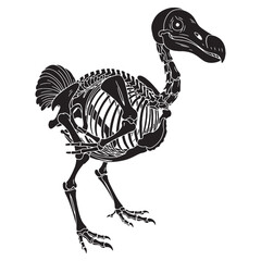 Echoes of the Mauritius bird – Dodo skeleton silhouette rendered as precise Dodo skeleton vector – Dodo skeleton illustration

