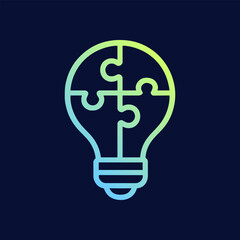 Assembled puzzle pieces bulb shape. Icon symbol illustration