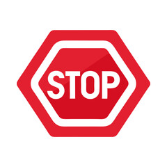 Red Stop Sign Icon. Octagonal Traffic Sign with White STOP Text, Road Safety Symbol, Transportation Warning, Isolated Vector Illustration