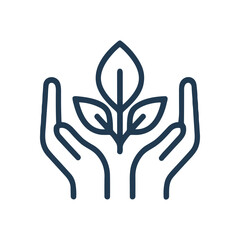 Caring hands nurturing a new plant. Icon symbol illustration