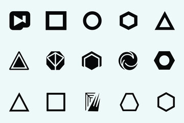 Minimal Geometric Shape Icon Set in Black for Branding and Modern Design.