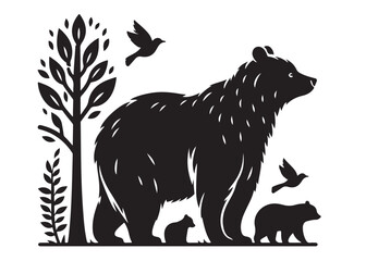 vector silhouettes of a bear, grizzly bear silhouettes, bear silhouette logo vector animals, bear black silhouette animals vector, bear wild animal silhouettes on the white background