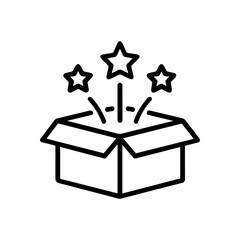 Delightful surprise box with starburst. Icon symbol illustration