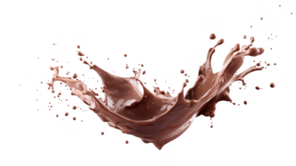 A dynamic splash of rich chocolate liquid against a pristine white background. capturing the essence of indulgence and creativity. ideal for culinary and dessert-themed projects