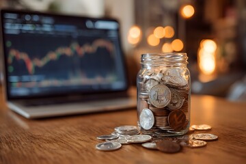 A jar filled with cryptocurrency, digital currency concept