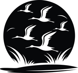 Collection of silhouettes  bird flying 