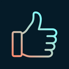 Gradient thumbsup icon against a dark background. Icon symbol illustration