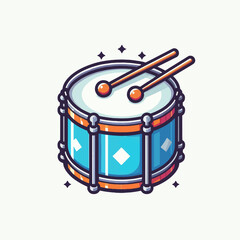 Stylized cartoon illustration of a drum, featuring vibrant colors and simple shapes.  The image is a graphic design piece.