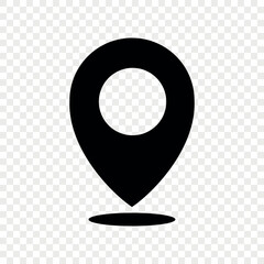 Black location pin icon on transparent background. Perfect for maps, GPS apps, navigation interfaces, travel websites, user interface design. Ideal for developers, designers, and marketers.