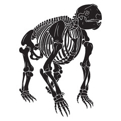 Fossil remains of a forest titan – Giant sloth skeleton silhouette with precise Giant sloth skeleton vector – Giant sloth skeleton illustration   © Vectorhub