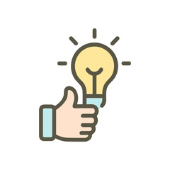 Idea approval Lightbulb thumbs up. Icon symbol illustration