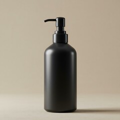 Fototapeta premium Black matte pump bottle on beige background
