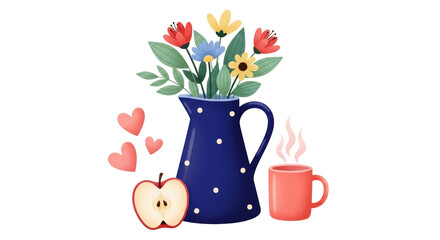 Isolated Vase of Flowers with Hearts
