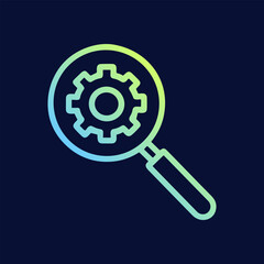 Magnifying Glass Gears Inspection and Engineering. Icon symbol illustration