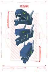 Futuristic Robot Head Design with Blueprint and Technical Overview