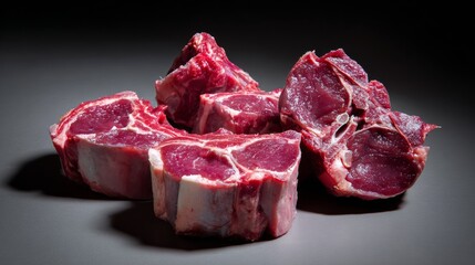 Obraz premium Raw meat steaks cut on dark board surface for butcher product branding photography red protein beef uncooked fresh
