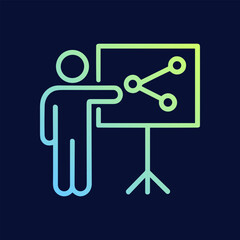 Presenter shares business diagram using projector. Icon symbol illustration