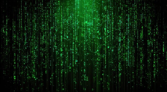 Digital code streams,  green on black