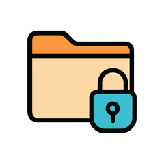 Secure Folder Orange File With Blue Lock. Icon symbol illustration