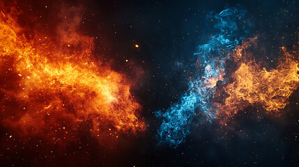 Fototapeta premium Fire and ice clash abstract background with dramatic orange and blue flames