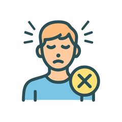 Unwell figure with denial cross symbol. Icon symbol illustration