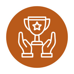 Trophy cradled in welcoming hands. Icon symbol illustration