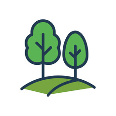 Verdant stylized trees atop a hill. Icon symbol illustration