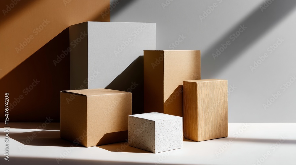 Poster minimal abstract cubes in natural light for architecture product branding photography geometric shap