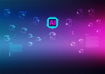 AI or artificial intelligence and big data management concept showing data analyst to process and analyze information. Ideal for data science, analytics, cloud computing, automation. 