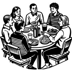 Group of people eating together around a table