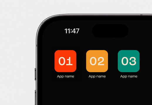 Minimalist App Icon Mockup Template &ndash; Realistic Smartphone Screen UI for Mobile Interface Presentation
