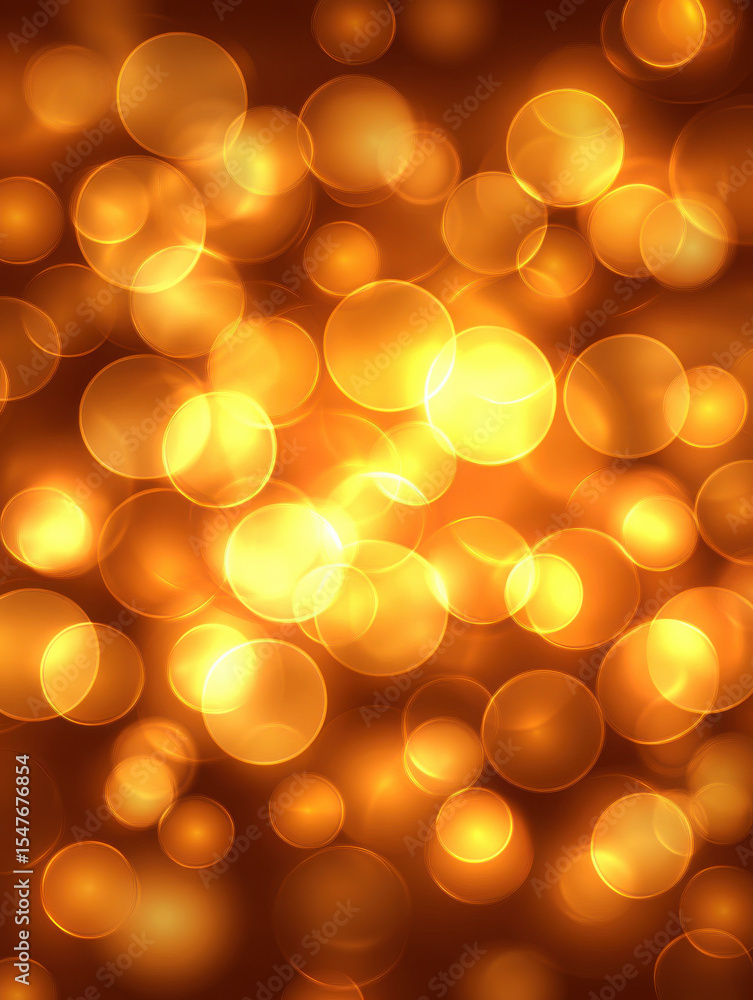 Poster abstract pattern of warm yellow bokeh circles on a dark background. glowing light effect for design 