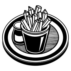 French fries and sauce on a plate isolated on white background