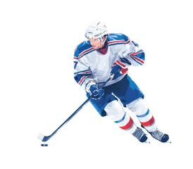 Fototapeta premium A skilled hockey player in action. skating swiftly across the ice. focused on the puck. with a blurred crowd in the background. capturing the intensity of the game and athleticism