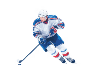 A skilled hockey player in action. skating swiftly across the ice. focused on the puck. with a blurred crowd in the background. capturing the intensity of the game and athleticism