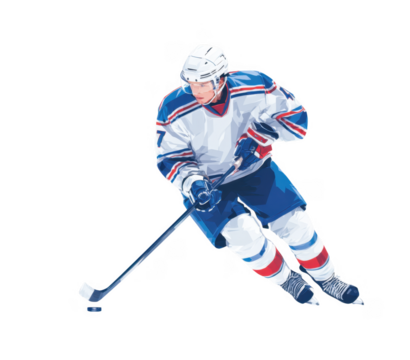 A skilled hockey player in action. skating swiftly across the ice. focused on the puck. with a blurred crowd in the background. capturing the intensity of the game and athleticism