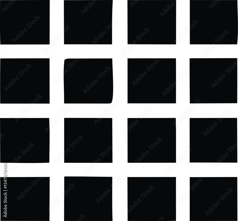 Poster abstract grid of distorted black squares displaying a minimalist aesthetic with rough edges and vary
