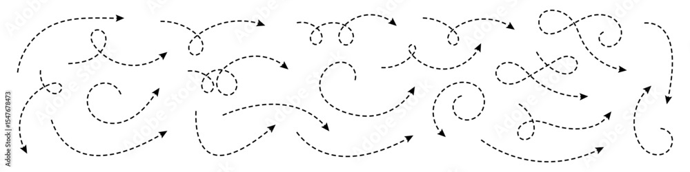 Aufkleber collection of curved arrows with dashed lines. minimalist elements for navigation, direction, proces